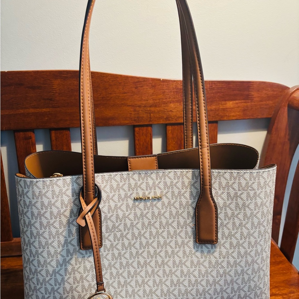 Michael Kors Signature White and Brown Tote